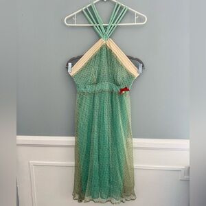 Fornarina Sea Foam Green Dress, Halter Front, X Back